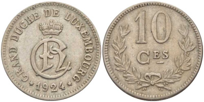 Люксембург 10 сантимов 1924 Шарлотта (1918-1964) KM 34 медно-никель 105-769