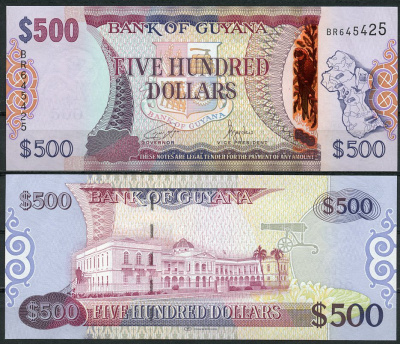 Гайана 500 долларов ND (2024) серия BR, здание Национальной ассамблеи Pick 37 (3)  бумага  UNC (пресс) 446-75-3