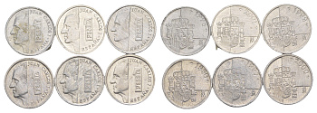 Испания лот из 6 монет (без повторов) 1 песета 1990, 1997, 1998, 1999, 2000 и 2001 Хуан Карлос I (1975-2014) KM 832 алюминий 4611-663-668
