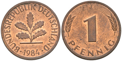 ФРГ 1 ПФЕННИГ 1984 J KM 105, J.380 сталь плакированная медью 75-428