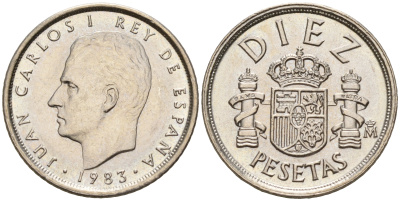 Испания 10 песет 1983 Хуан Карлос I KM 827 медно-никель    4596-261