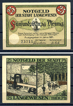 Лангевизен (Тюрингия) 25 пфеннигов 1921 GrM 0772.1a-3/4 бумага aUNC 7556-22-4-1
