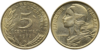 ФРАНЦИЯ 5 САНТИМОВ 1972 ТИП MARIANNE KM 933 медь алюминий никель 99-1114