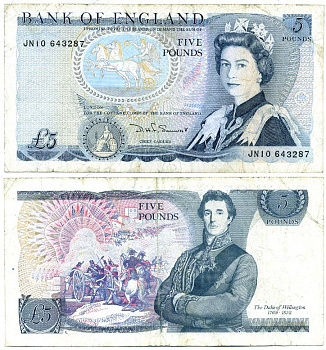 АНГЛИЯ 5 ФУНТОВ 1984-1986 ПОДПИСЬ D.H.F. SOMERSET, БУКВА L Pick 378c бумага 7218-30-2