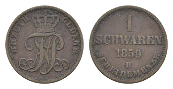 Ольденбург 1 шварен 1859 B, Петр II KM 190 медь 4644-234
