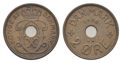 Дания 2 эре 1938 N, Кристиан X (1912-1947) KM 827 бронза 4701-866