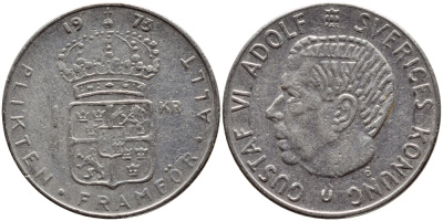 Швеция 1 крона 1973 Густав VI Адольф (1950-1973) KM 826а медь плакированная медно-никелем 4395-615