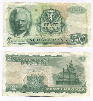 НОРВЕГИЯ 50 КРОН 1981 СЕРИЯ L Pick 37d бумага 7547-74-3
