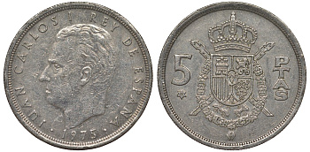 Испания 5 песет 1975 (76) Хуан Карлос I (1975-2001) KM 807 медно-никель 4128-1011