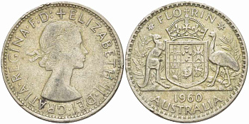 Австралия 1 флорин 1960 Елизавета II (1952-2022), герб Австралии KM 60 серебро 109-523