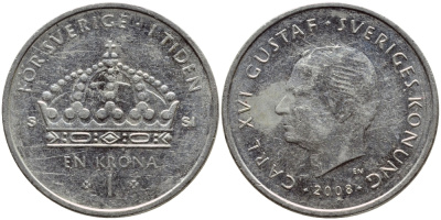 Швеция 1 крона 2008 Карл XVI Густав (1973- ) KM 894 медно-никель 87-814