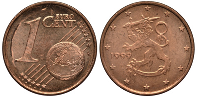 Финляндия 1 евроцент 1999 KM 98 сталь плакированная медью XF-UNC 4181-155