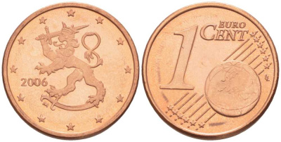 ФИНЛЯНДИЯ 1 ЕВРОЦЕНТ 2006 M KM 98 сталь плакированная медью UNC 214-311