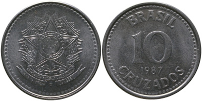 Бразилия 10 крузадо 1987 KM 607, Schon 116 нержавеющая сталь 4519-253