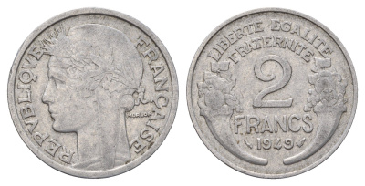 Франция 2 франка 1949 KM 886a.1, Le Franc 269.14 алюминий 4118-614