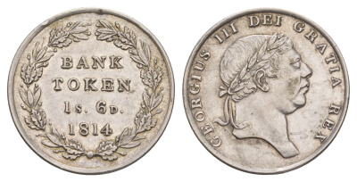 Великобритания, Сомерсет, Бристоль 1 шиллинг 6 пенсов 1814 Георг III (1760-1820), банковский токен KM Tn3, Spink 3772 серебро 00-801-46