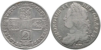Великобритания 1 шиллинг 1745 Георг II (1727-1760), Лимский шиллинг KM 583.2, Spink 3703 серебро 1518-1243