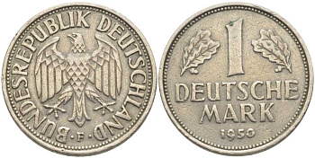 ФРГ 1 марка 1950 F, KM 110, J. 385 медно-никель 117-231