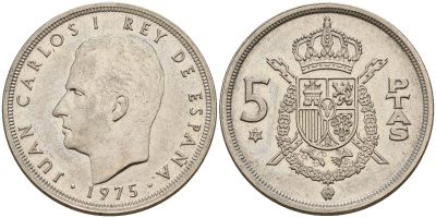 Испания 5 песет 1975 (79) Хуан Карлос I (1975-2014) KM 807 медно-никель    4601-1021