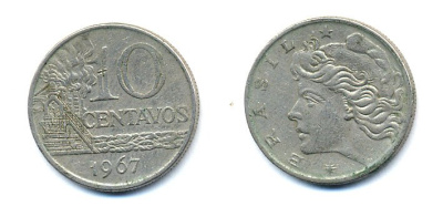 БРАЗИЛИЯ 10 СЕНТАВО 1967 KM 578.1 медно-никель 51-5144