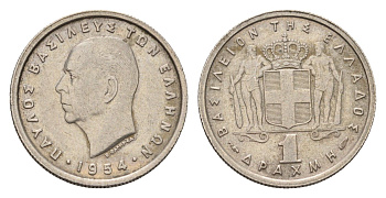 Греция 1 драхма 1954 Павел I (1947-1964) KM 81 медно-никель 4669-126