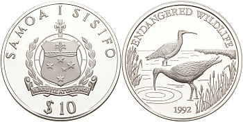Самоа 10 тала 1992 серия сохраним наш мир, перелетные птицы KM 98 серебро PROOF 1074-5-52