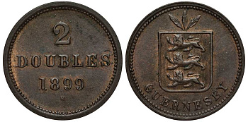Гернси 2 дабла (дубля) 1899 H KM 9 бронза 650-614