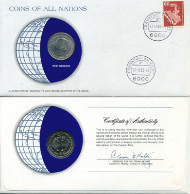 ФРГ 2 МАРКИ 1978 монета в конверте с маркой и спецгашением UNC 4294-21-2