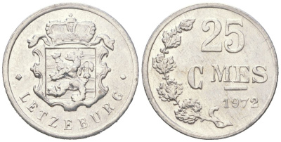 Люксембург 25 сантимов 1972 Герцог Жан (1964-1999) KM 45a алюминий aUNC 4151-268