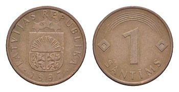 Латвия 1 сантим 1997 KM 15 сталь плакированая медью 4115-1046