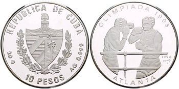 Куба 10 песо 1994 XXVI летние Олимпийские игры 1996 года в Атланте, бокс KM 469 серебро PROOF 1066-10-13