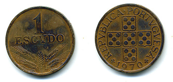 Португалия 1 эскудо 1970 KM 597 бронза 59-1122