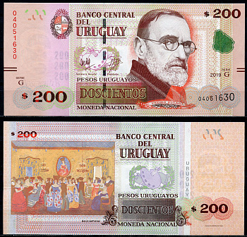Уругвай 200 песо 2019 серия G, Педро Фигари, художник Pick 96 b  бумага  UNC (пресс) 447-74-3-3