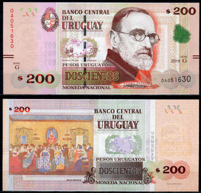 Уругвай 200 песо 2019 серия G, Педро Фигари, художник Pick 96 b  бумага  UNC (пресс) 447-74-3-3