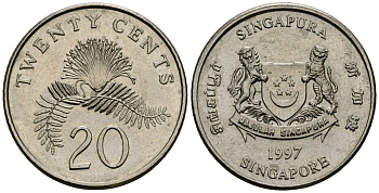 Сингапур 20 центов 1997 KM 101 медно-никель 4138-534