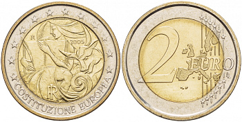Италия 2 евро 2005 1-я годовщина подписания Европейской конституции KM 245 биметалл UNC 1094-6-34