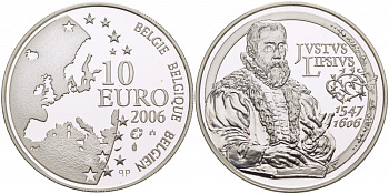 Бельгия 10 евро 2006 400 лет со дня смерти Юста Липсия (1547-1606), философа, филолога, последователя Сенеки KM 255 серебро PROOF 01-166-11
