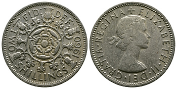 Великобритания 2 шиллинга (флорин) 1960 Елизавета II (1952-2022) KM 906, Spink 4146 медно-никель 4382-231