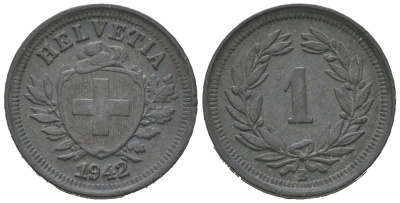 Швейцария 1 раппен 1942 B KM 3a цинк 4124-557