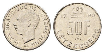 Люксембург 50 франков 1990 Герцог Жан (1964-1999) KM 66 никель UNC 4703-156