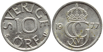 Швеция 10 эре 1977 U Карл XVI Густав (1973- ) KM 850 медно-никель 4396-529
