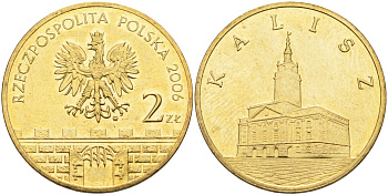 Польша 2 злотых 2006 MW, серия польские города, Калиш KM 580 латунь 4586-1216