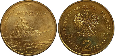 Польша 2 злотых 2013 MW, серия суда польского флота, ракетный эсминец "Варшава" KM 859 нордик UNC 4676-953