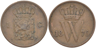 НИДЕРЛАНДЫ 1 ЦЕНТ 1876 ВИЛЛИАМ III (1849-1890) KM 100 медь 219-621