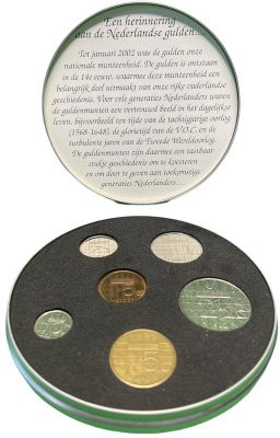 Нидерланды набор из 6 монет 1975-2000 королева Беатрикс, монеты из обращения в оригинальной круглой жестяной коробке 1-6-4-29