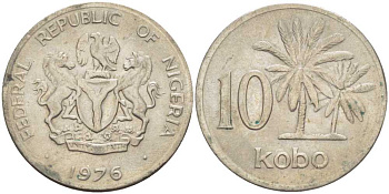 Нигерия 10 кобо 1976 пальмы KM 10.1 медно-никель 60-637