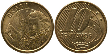 Бразилия 10 сентаво 2018 KM 649, Schon 157 сталь плакированная бронзой 4523-942