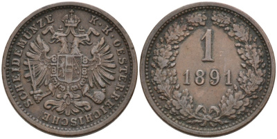 Австрия 1 крейцер 1891 Франц Иосиф I KM 2187 медь 4567-962