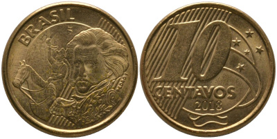 Бразилия 10 сентаво 2018 KM 649, Schon 157 сталь плакированная бронзой 4523-942