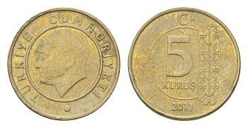 Турция 5 курушей 2011 Кемаль Ататюрк KM 1240 медь цинк никель 4143-541